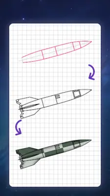 How to draw rockets by steps android App screenshot 5